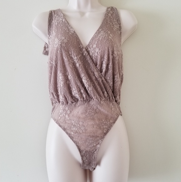 Free People Tops - FREE PEOPLE Lace All Day Plunging Thong Bodysuit S